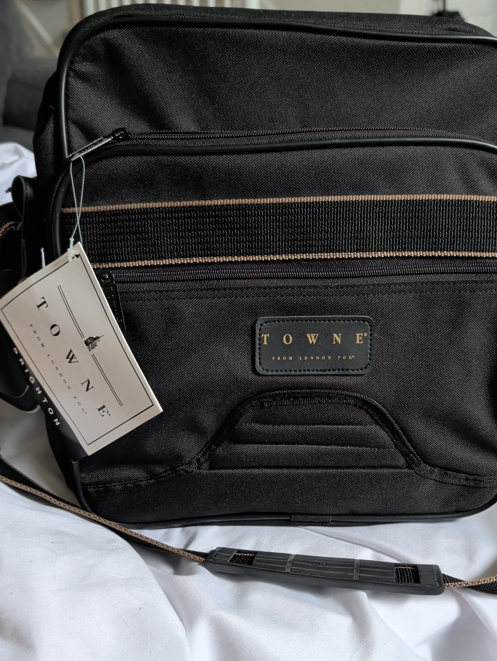 TOWNE Black Men's Messenger Bag with Subtle Brown Accents